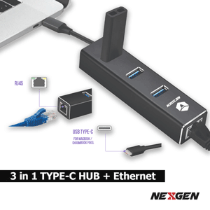 NEXGEN 3 IN 1 TYPE C HUB + ETHERNET